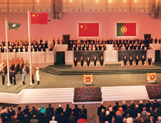 澳門政權交接儀式<br> 1999年12月20日，澳門政權交接儀式場館主禮台。 